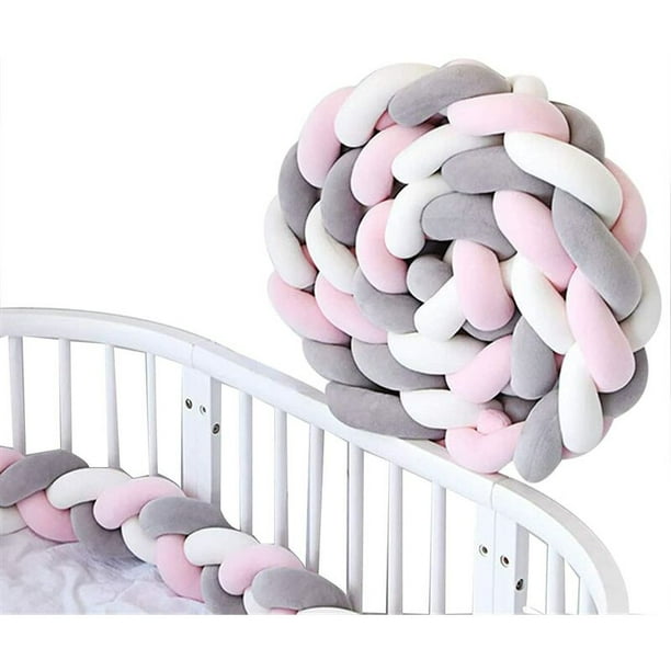 Protector de cuna trenzado - Protectores de cuna - Protectores de cuna -  Cojines decorativos para bebés recién nacidos (Rosa Blanco Gris  2M(Rosa+Blanco+Gris)) JAMW Sencillez