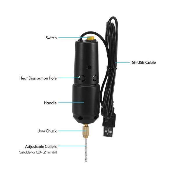 A1B Taladro eléctrico de resina alimentado por USB, mini taladro de mano  portátil, kit de fabricación de llaveros con llavero, pasadores de ojo