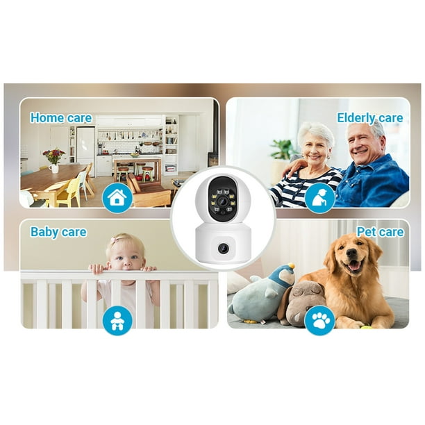 Cámara de seguridad de doble lente para mascotas/monitor de bebé 2K 4MP  Cámara interior para cámara de seguridad para el hogar vigilancia interieur