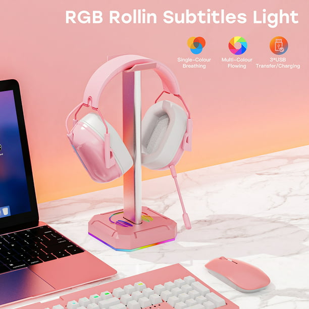 Soporte auriculares profesional USB RGB rosa estante para