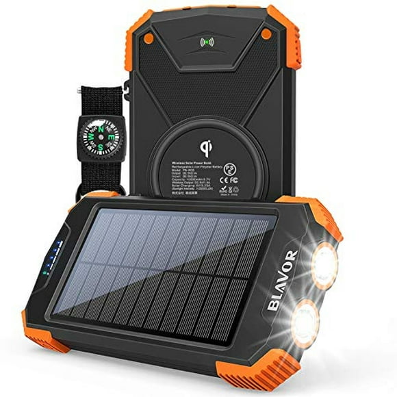 banco de energía solar cargador portátil qi 10000mah batería externa tipo c puerto de entrada lint blavor