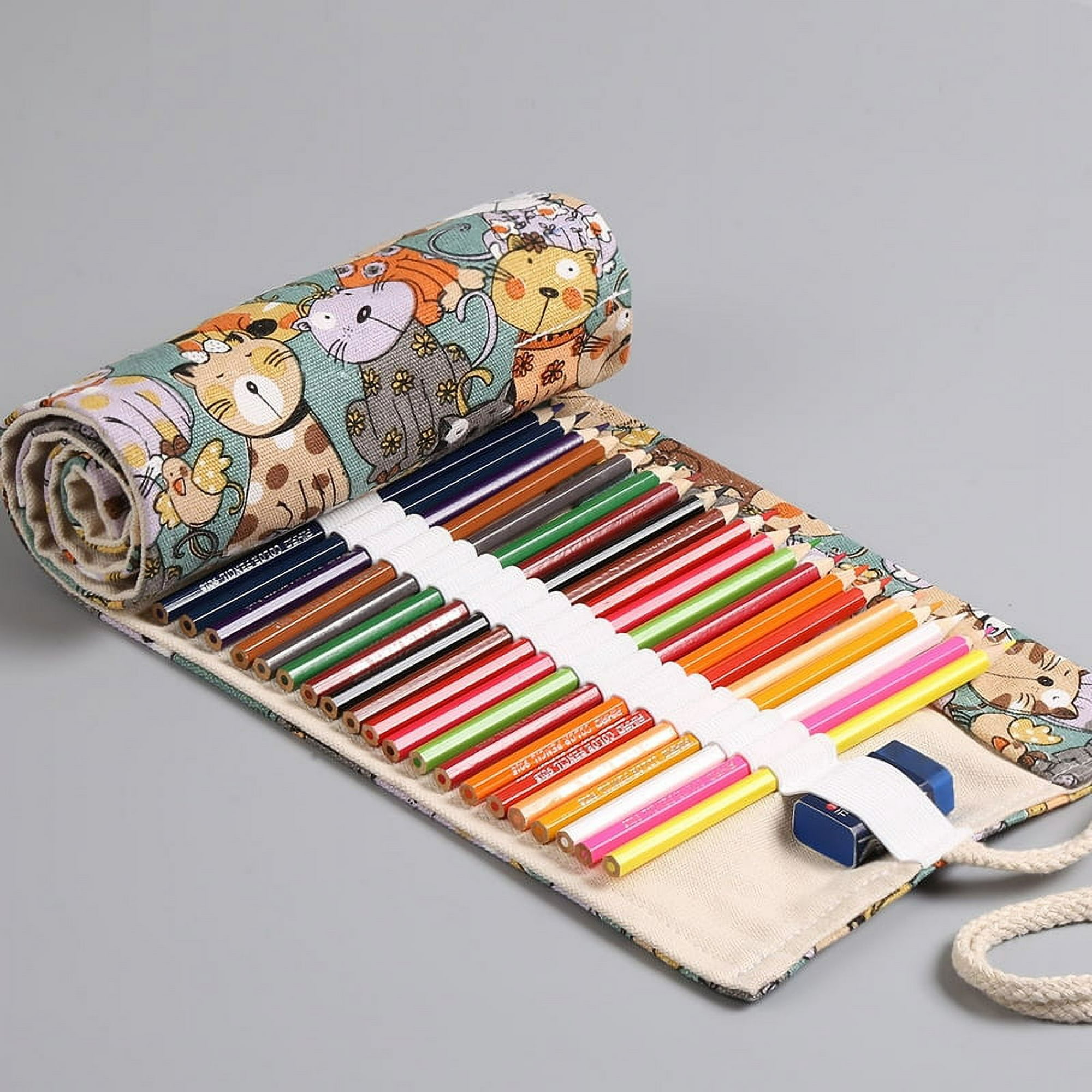 TOYESS Juego de 48 lápices de colores con estuche de lona portátil, lápices  de colores sin madera con bolsa de lona enrollable, paquete para libros de