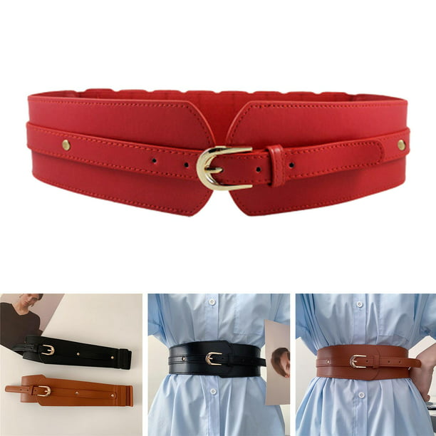 Cinturón elástico ancho para mujer , cinturones de cinturo elásticos de  material cuero PU decorativos Vintage para , para proteger de , marrón  Yinane Cinturón elástico ancho para mujer