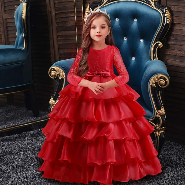 Vestido Para Niñas, Ropa Niñas, Vestido Para Niños, De Princesa Con Mangas, Pajarita, Vestido De Malla De Encaje, Vestido De Rojo Odeerbi LM103-6079 | Walmart en línea