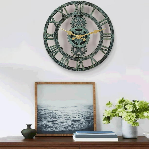 Reloj de pared grande decorativo de metal, silencioso, moderno, sin tictac,  para sala de estar, comedor, dormitorio, diámetro de 24 pulgadas, azul