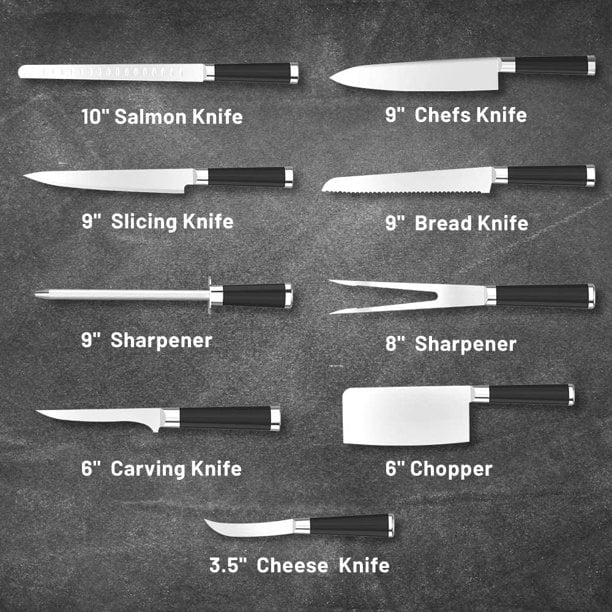  Cuchillos profesionales, juego de cuchillos de chef de 9 piezas  de acero inoxidable prémium en estuche : Hogar y Cocina