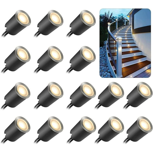 Paquete de 10 luces LED para escaleras, bajo voltaje, impermeables, IP65,  para exteriores, 1-2/5 pulgadas, iluminación LED de madera empotrada