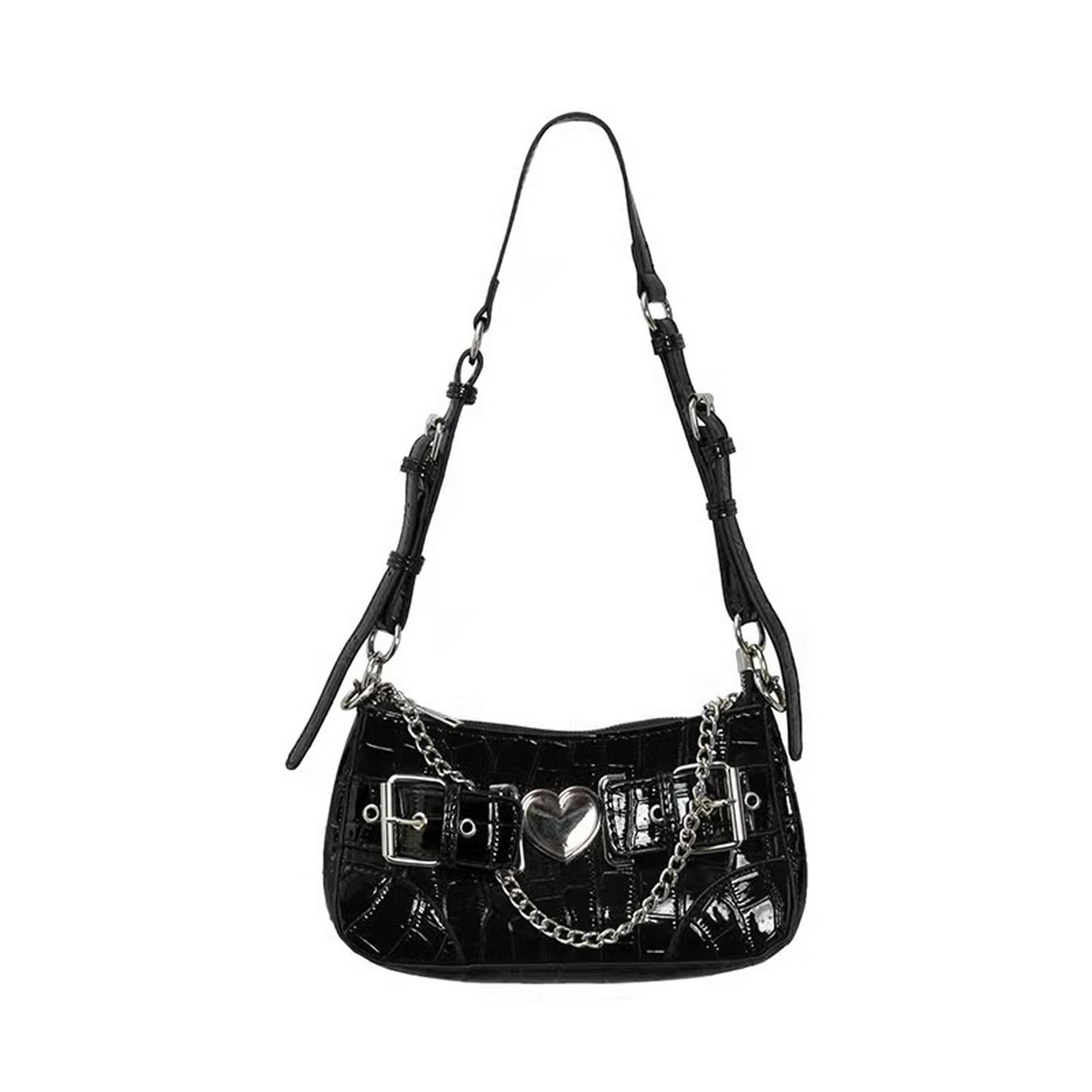  XPONNI Bolso Y2k con cadena, bolso gótico de poliuretano,  accesorios Y2k, bolsos de hombro pequeños para mujer cruzada (negro), Negro  - : Ropa, Zapatos y Joyería