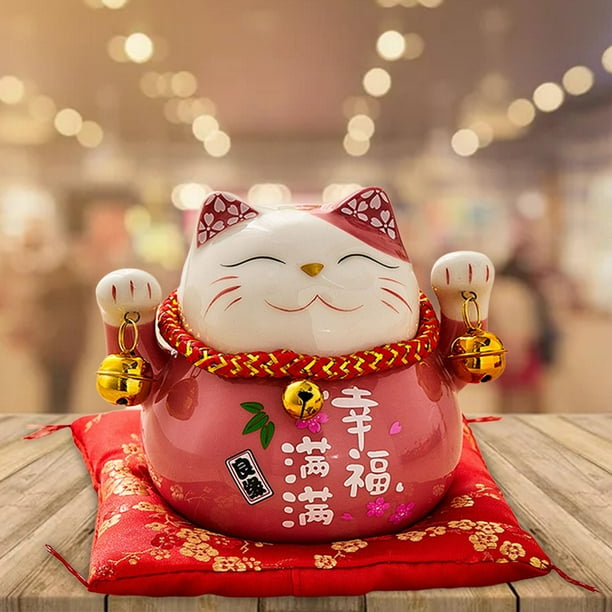 Maneki Neko - Gato chino de la fortuna con brazo ondulado de cerámica,  lindo gato de la suerte, Feng Shui de buena suerte, decoración del hogar