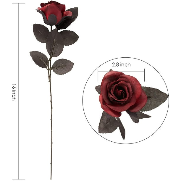 Rosa negra imitación flor de rosa dorada barra de rosa negra flor de seda  decorativa - varilla verde negra (altura de unos 50 cm, diámetro de la