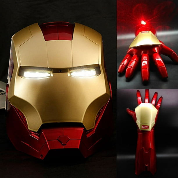 Casco de Marvel Iron Man 1:1, máscara usable, guantes con ojos brillantes,  modelo de adulto y niño, BANYUO