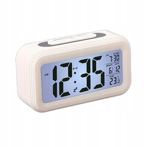 Reloj despertador digital inteligente con botón de repetición de fecha y  temperatura en la parte superior, funciona con pilas, reloj de escritorio