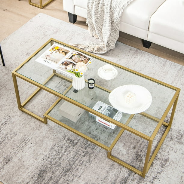 Mesa de centro de acero de vidrio de lujo moderno, mesas de centro