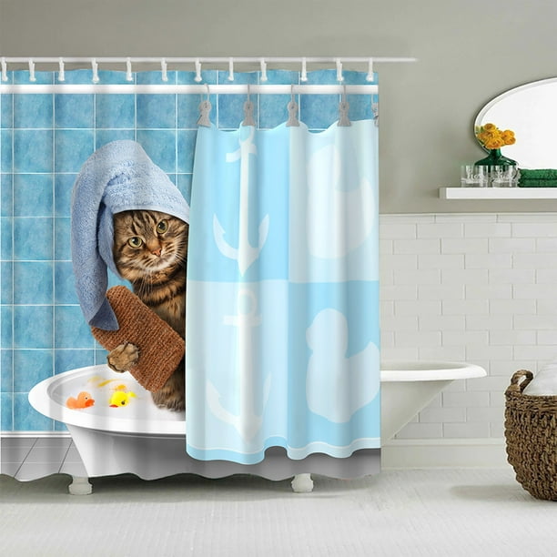 Divertida cortina de ducha con forma de hongo y gato, lindo gatito  lluvioso, hippie, hongo, trasero para baño, estética, colorida, única,  divertida