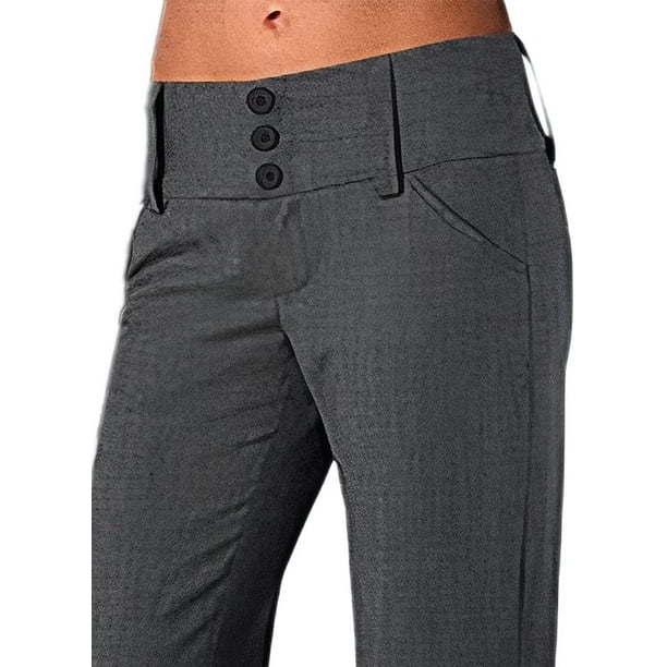 Pantalones elásticos de cintura baja para mujer con bolsillos Pantalones de  vestir de pierna acampanada Pantalones pequeños para trabajo de oficina  BusinessE-gray-low RiseMedium