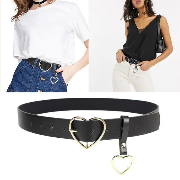 Cinturones de cuero para mujer, cinturones de piel sintética para  pantalones de mezclilla, cinturón de mujer con hebilla dorada, cinturón de  doble