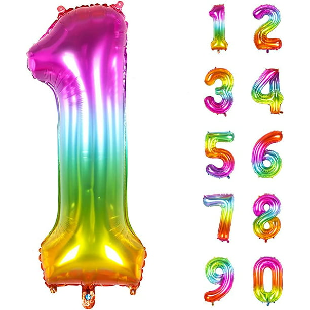 Globo de 2 números arcoíris de 40 pulgadas, globos grandes de