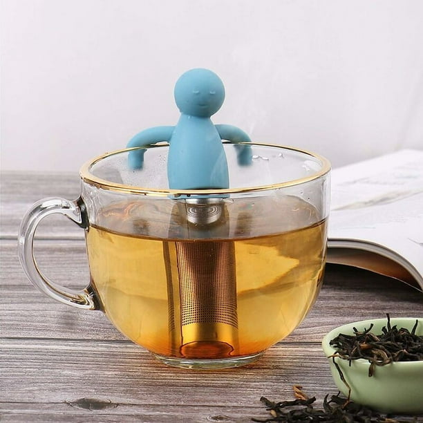 3 infusores de té para té suelto, colador de té de acero inoxidable con  mango de silicona, cesta de infusor de té, limpiador de tapa de taza