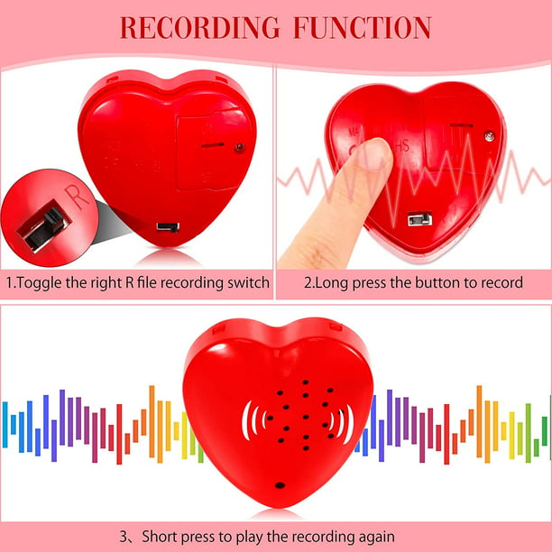4 unidades de grabadora de voz de animales de peluche, botón pulsador,  grabadora de sonido, módulo de sonido de corazón de oso, rojo TUNC  Sencillez