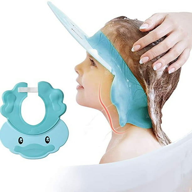 Sombrero de lavado de cabello, gorro de ducha de silicona, suave y  ajustable, protector de cabeza de visera para niños, bebés, niños (azul)
