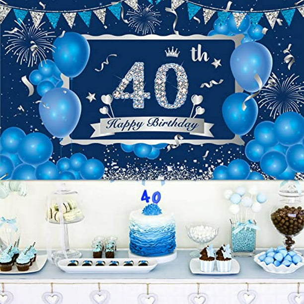 Adornos Para Cumpleaños De 40 Años De Hombre, Azul, Plateado