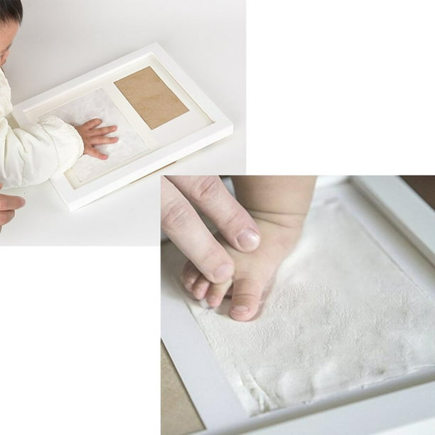Relaxdays Marcos de Fotos Bebé con Huellas, Molde Yeso para Pie y Mano,  para 1 Imagen, Recién Nacido, 21 x 49 cm, Crema
