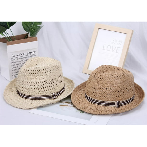 Sombrero para de Ala Panamá Sombrero para Mujeres Niñas Playa Visera para  Protección Sombrero Fedora de Paja para , m Yinane Sombrero de paja para el  sol
