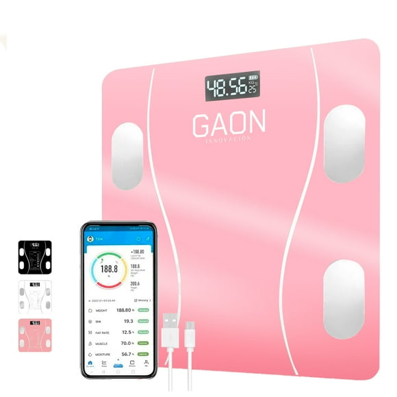 báscula digital peso corporal sincroniza tu celular vía app rosa gaon 700eu0015