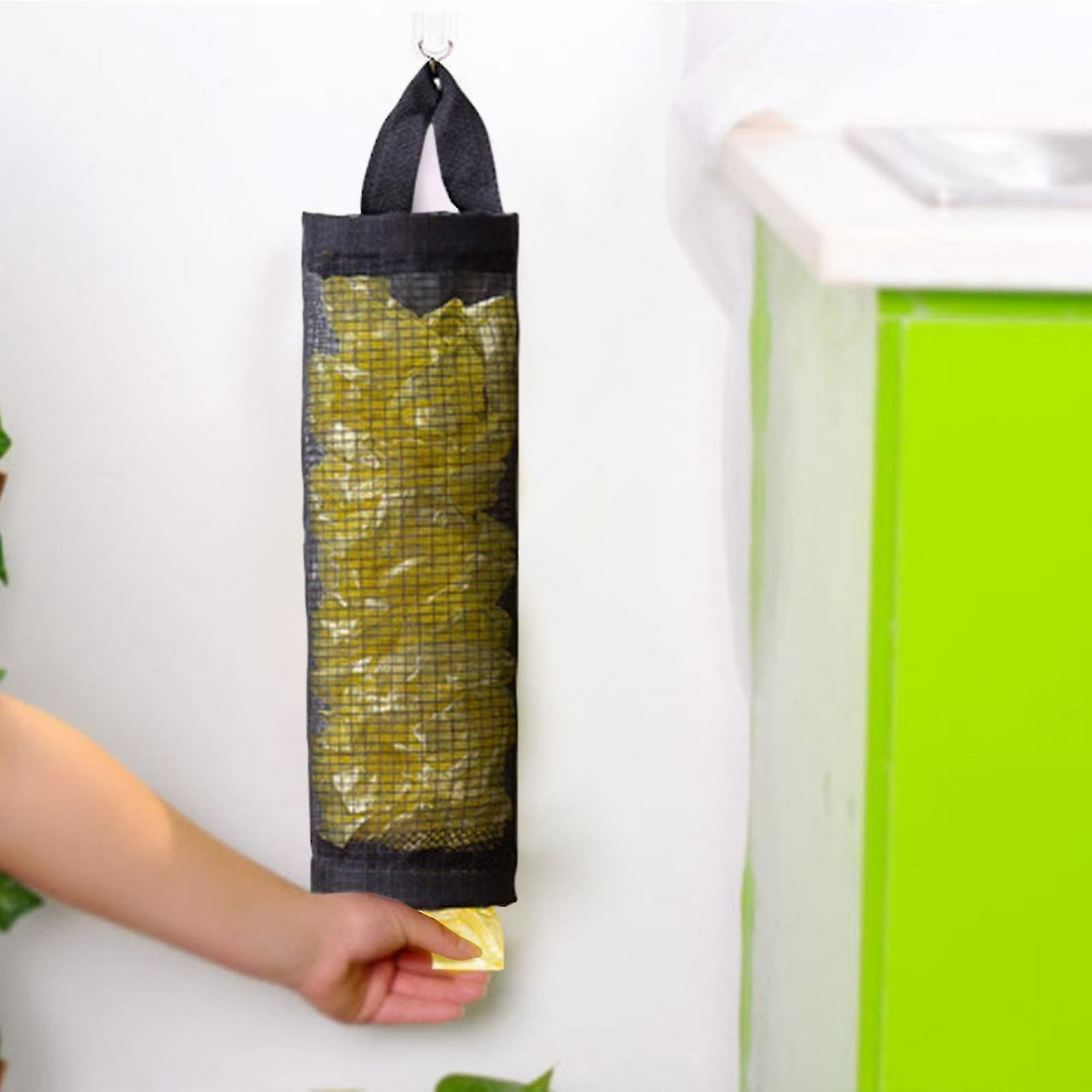 Paquete de 2 soportes de plástico para bolsas de comestibles, organizador  de bolsas de basura, dispensadores de almacenamiento colgantes de malla