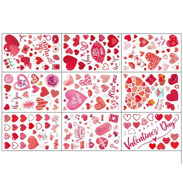 9 Uds. Pegatinas para el Día de San Valentín, calcomanías de pared,  suministros para fiestas de corazón romántico, adhesivos para ventanas del  Día de mayimx Pegatinas de pared