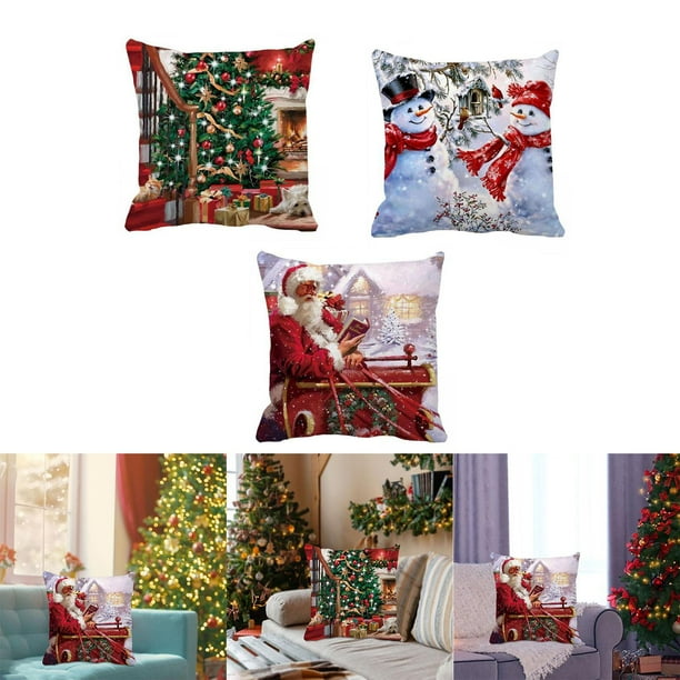 Fundas de almohada,Fundas de cojines de Navidad 18x18 con cremallera,Funda  de almohada con decoración navideña,Fundas de cojín poliéster estampado  piel de melocotón,Fundas conjunto 3 