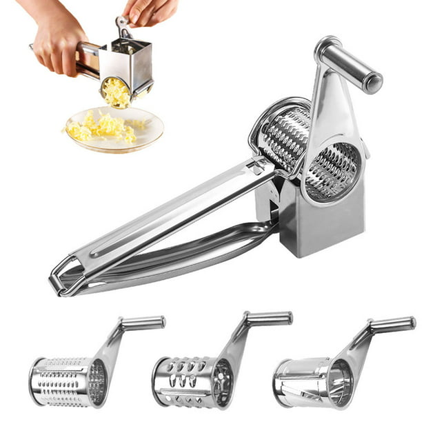 Rallador de queso giratorio 5 en 1 con asa [5 cuchillas de acero inoxidable  intercambiables] Trituradora de queso Clasificador de vegetales para  alimentos Rallador de manivela manual para cocina