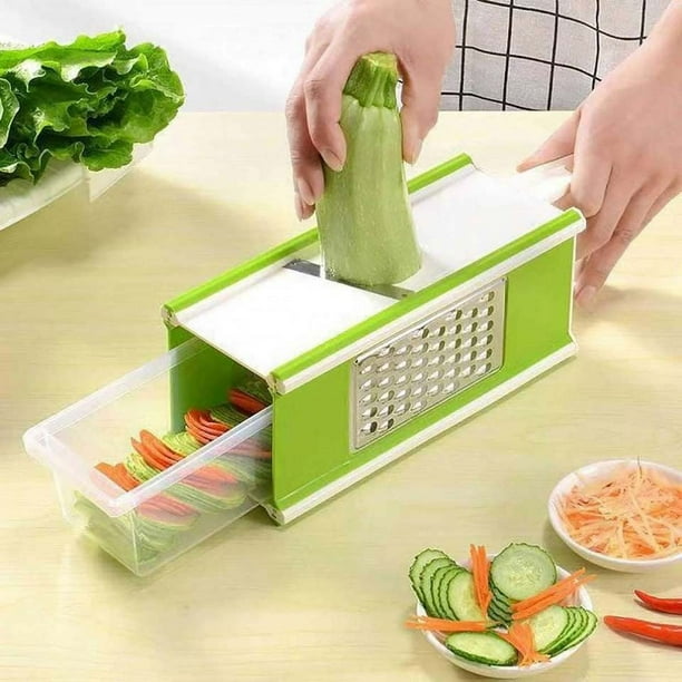 Rallador de verduras Caja de rallador manual de verduras de queso de acero  inoxidable de 4 lados con caja de contenedor (mango en color aleatorio)