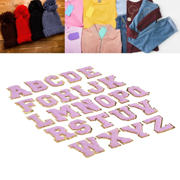 Letras termoadhesivas para ropa, 104 parches para planchar para ropa, 4  juegos de parches de letras para ropa, 1.6 x 2 pulgadas (negro, azul, rosa  y