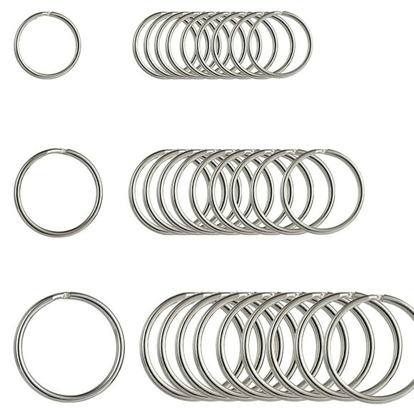 pack de 30 anillos llaveros de metal niquelado endurecido en tres tamaños diferentes 30 mm 25 mm y levamdar diámetro de alambre mixto