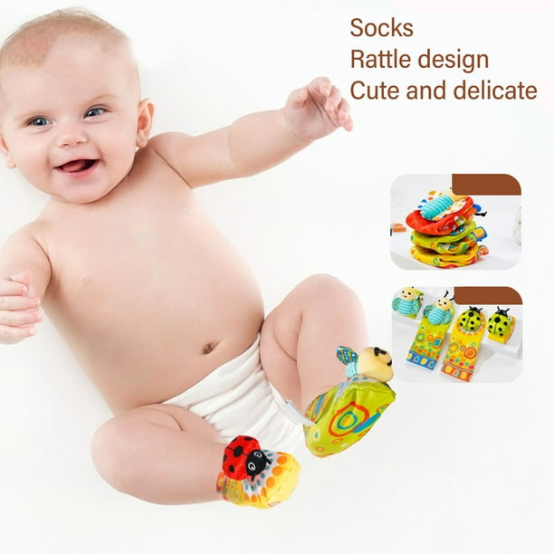 Conjunto de Calcetines con Sonajeros de Muñeca para bebé Sonajero de Pies  de Mano para bebé Calcetines Suaves y Lindos con Sonajero de Muñeca para  bebé de 0 a 1 Año ANGGREK