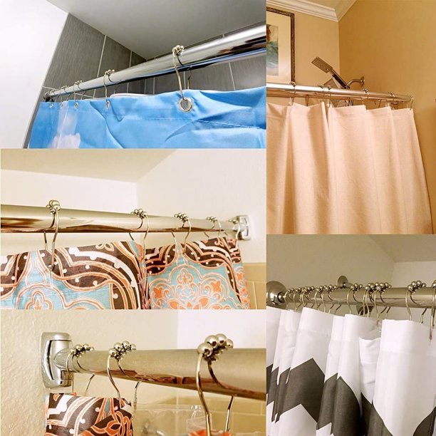 Argollas para cortinas de baño, rodillo deslizante doble, 100 % de acero  inoxidable, cromo pulido, 12 argollas, Utopia