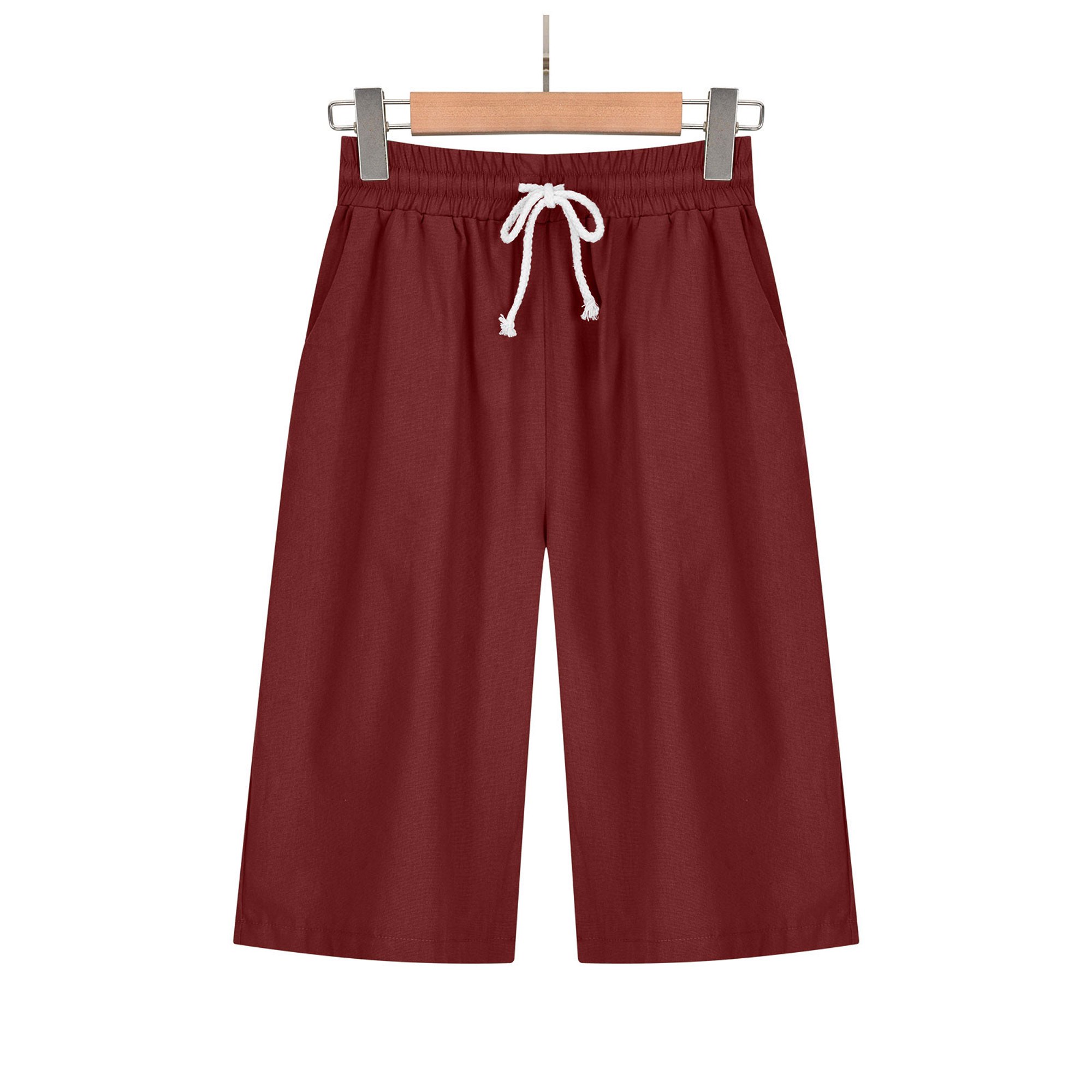 ICHUANYI Clearance Women's Summer Color Five Points Cotton Linen Pants  Casual Pants(Wine, XL) ICHUANYI WER2023081001528