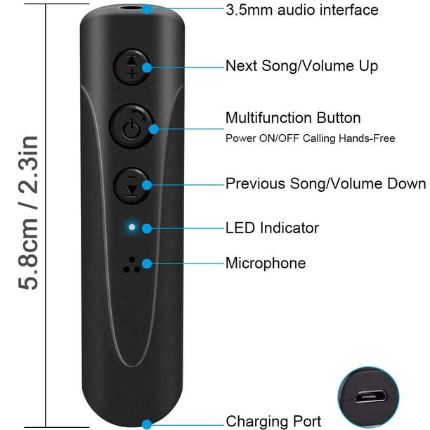Adaptador AUX Bluetooth para coche, receptor de audio inalámbrico portátil  manos libres kits de coche con AUX 0.138 in