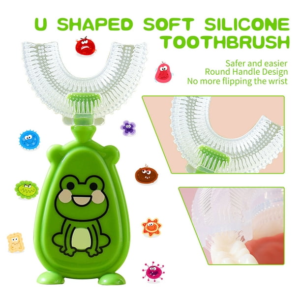 ✨ Cepillo de dientes 360 silicona para Bebé Teether Training Toothbrush  Color Verde Diseño Convencional con tope