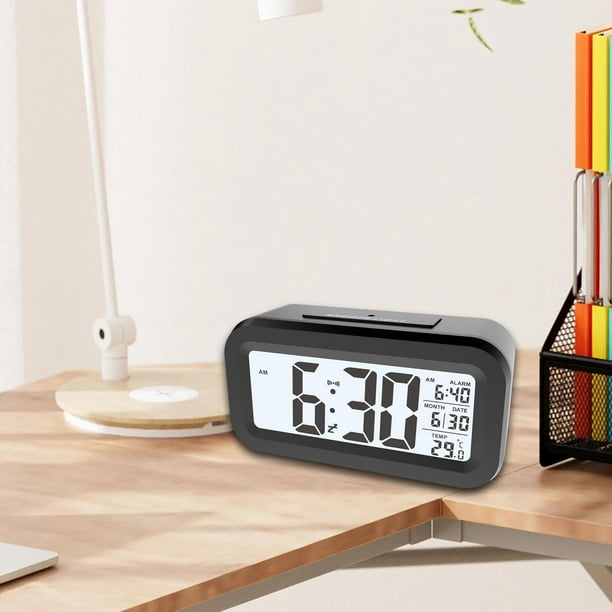 SYEAPONE Reloj despertador digital clásico LCD pantalla de tiempo grande  con temperatura y humedad en sala de estar, dormitorio, sala de estudio