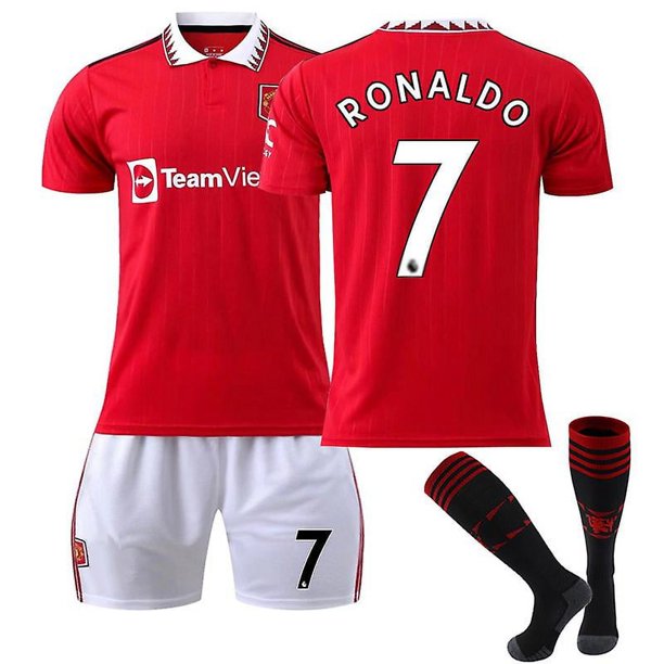 17-18 RM Retro Niños Camiseta Cristiano Ronaldo CR7 Niño Kit Visitante De  Fútbol Azul + Pantalones Cortos Conjunto