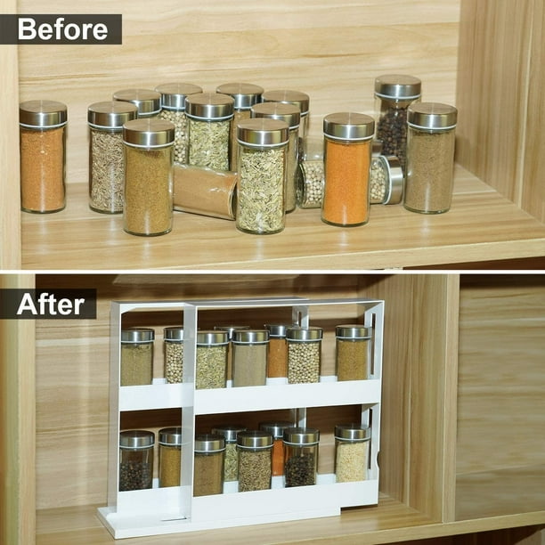 Estante de especias de 2 niveles, estante de almacenamiento de cocina  extraíble, organizador de tarros de condimentos