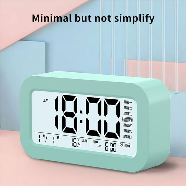 Reloj despertador de mesa, reloj digital de la mañana con gran LCD, luz de  fondo, calendario y temperatura