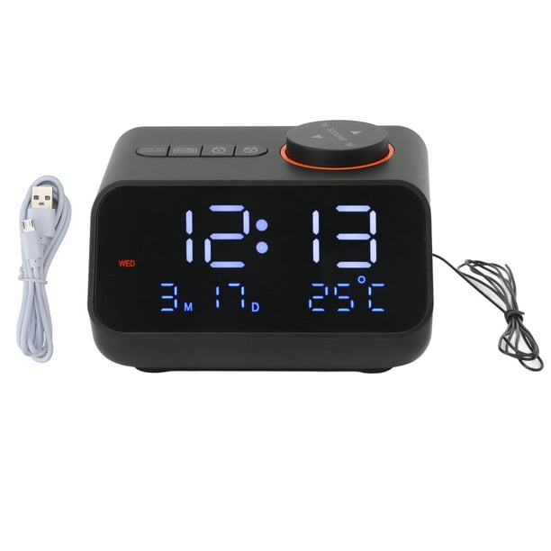 Despertador Radio LED Reloj despertador digital con radio FM Música  Temperatura Humedad Pantalla para el hogar Dormitorio Escritorio Oficina  Negro