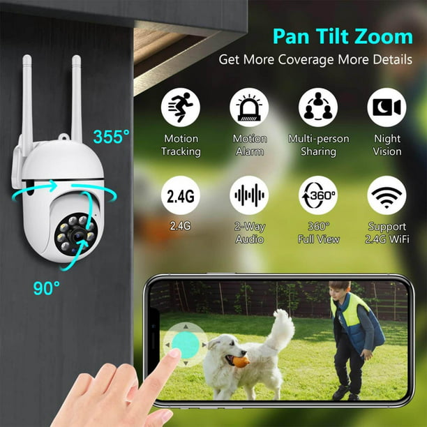 Cámara inalámbrica de seguridad para el hogar de 720p, cámara ip del robot  Wifi cámara de vigilancia Monitor de bebé para soporte para bebés /  mascotas Vista 360, Visión nocturna, Audio de