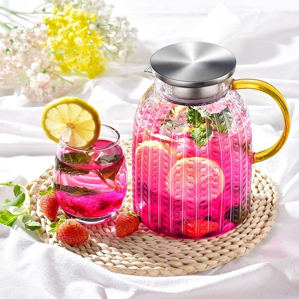1 jarra de agua, jarra de agua de vidrio de 1,8 L, jarra de vidrio con tapas,  jarra de agua resistente al calor, jarra de leche de vidrio, jarras de jugo  con