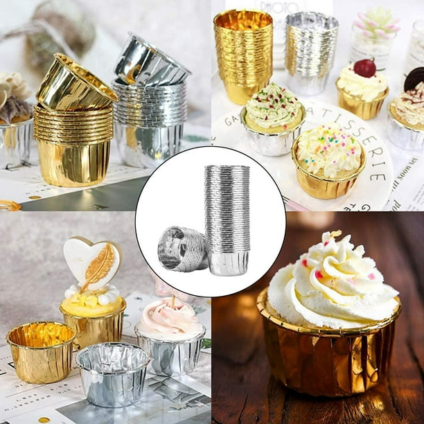 50 Uds. Tazas Gruesas Para Muffins, Forros Cuadrados Para Magdalenas, Tazas  Doradas Para Pasteles, Estuche Para