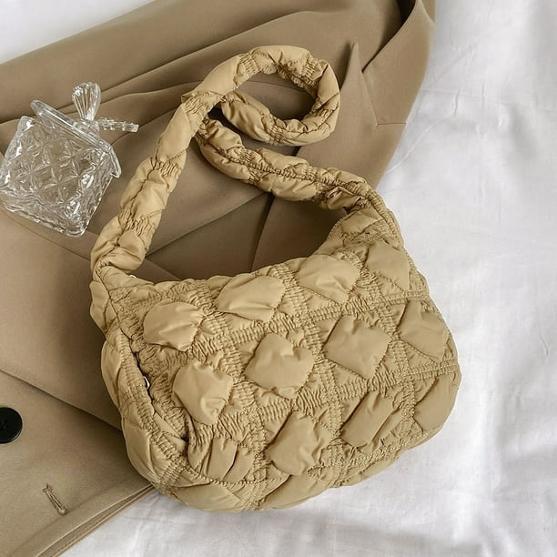Bolsos acolchados de nailon para mujer, bolsos de hombro, bolsos de compras  pequeños Hobo (caqui) Ndcxsfigh