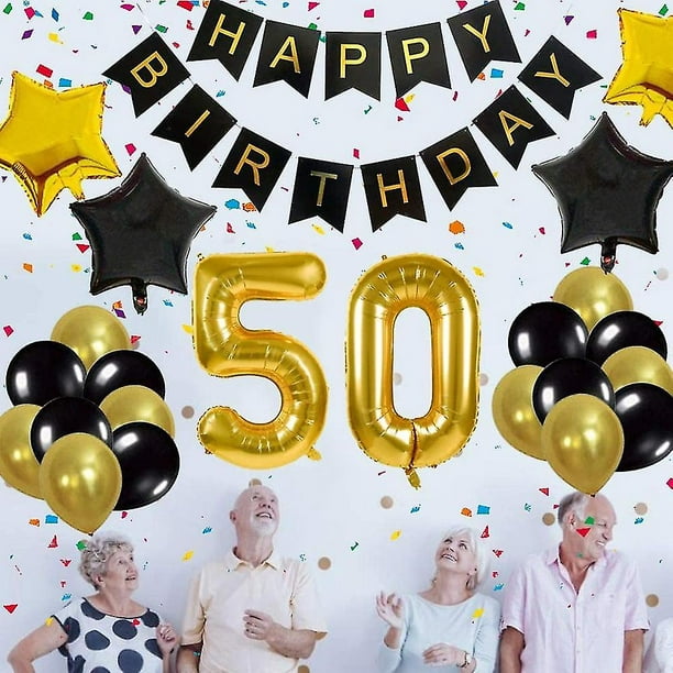 Decoraciones de cumpleaños número 50 para mujer, pancarta de feliz  cumpleaños número 50, decoración de fiesta de cumpleaños 50 con números de  globos